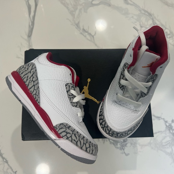 NIKE AIR JORDAN 3 RED WHITE ELEPHANT KID TODDLER 9 NEW BOX HOT FASHION FIRE RED - Picture 1 of 5